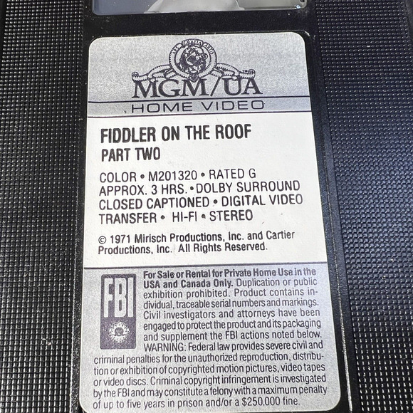 Fiddler on the Roof VHS 2 Tape Set 1971, 1988 Release - Picture 6 of 6